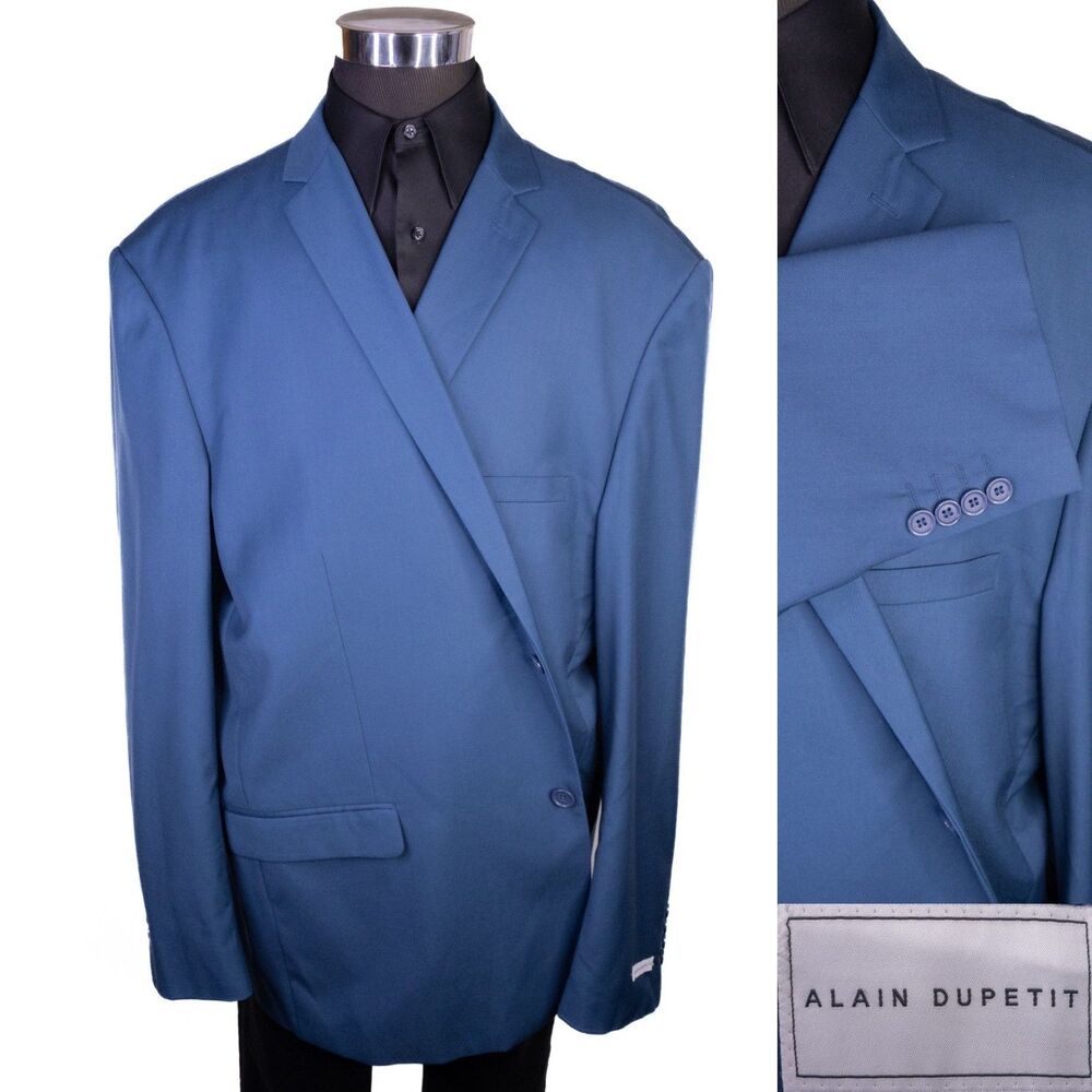 Alain Dupetit Sport Coat Jacket Blazer Sz 58L Poly Blend 2-Button Solid Blue NWT